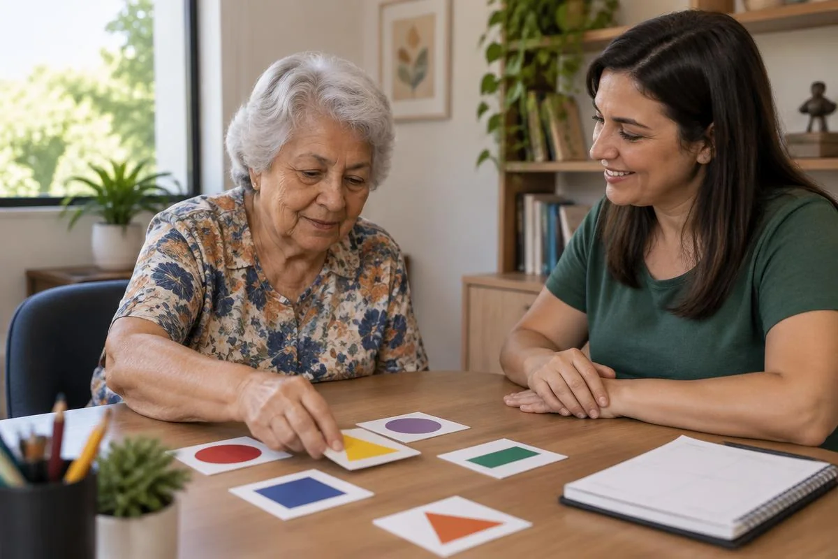 Momento de acompanhamento em Estimulação Cognitiva para Idosos